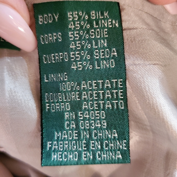LAUREN RALPH LAUREN/ Silk linen blazer khaki green sage green tan - Picture 14 of 14